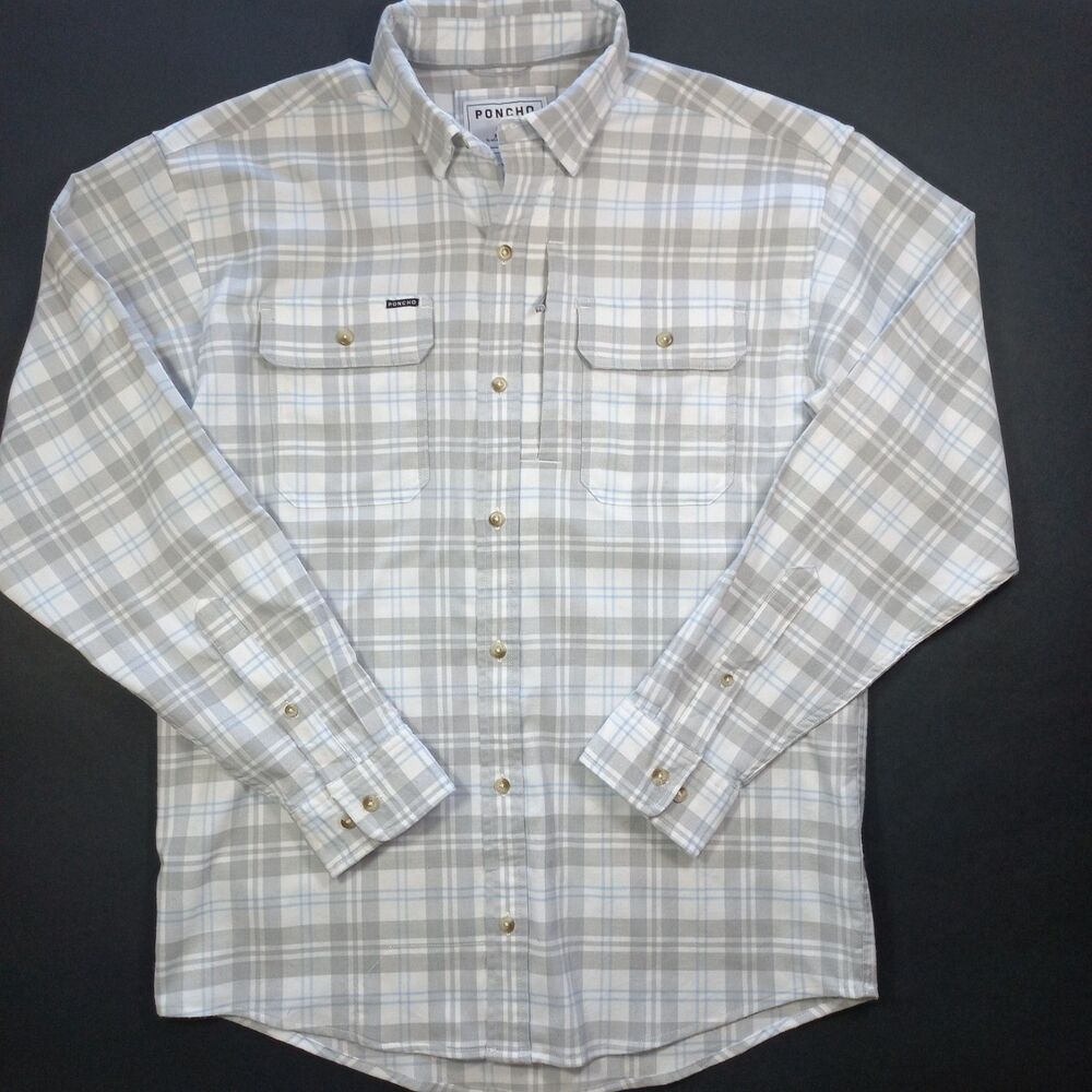 Poncho Medium Mens M Western Flannel Performance The Pearl Cat Plaid Long Sleeve